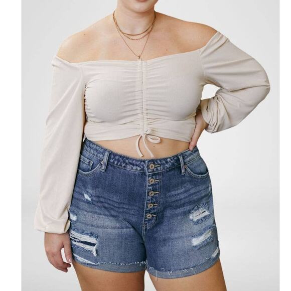 Kancan Lyric Ultra High Rise Distressed Button Fly Denim Shorts Women's 3XL - Picture 1 of 9